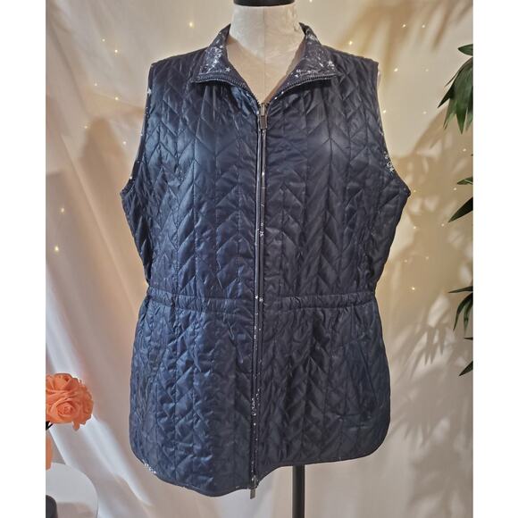 Chicos Zenergy Womens Reversible Quilted Celestial Vest Size 2 L 12/14 Navy Blue - Picture 2 of 13